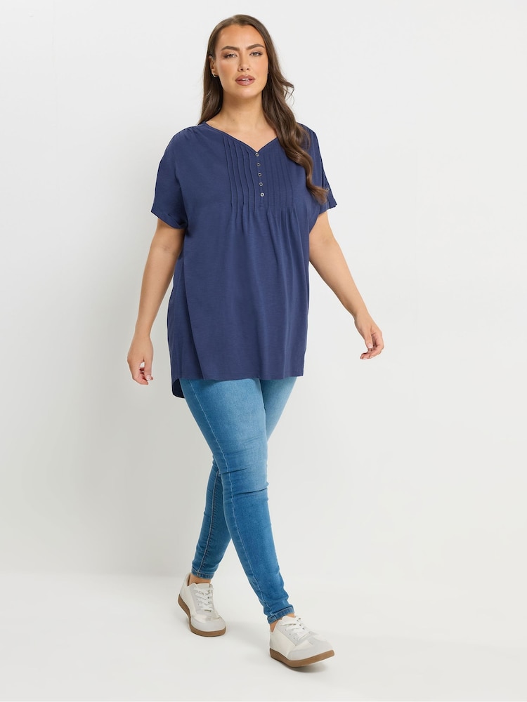 Yours Curve Blue Short Sleeve Pintuck T-Shirt - Image 2 of 5
