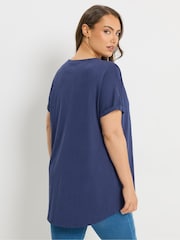 Yours Curve Blue Short Sleeve Pintuck T-Shirt - Image 3 of 5