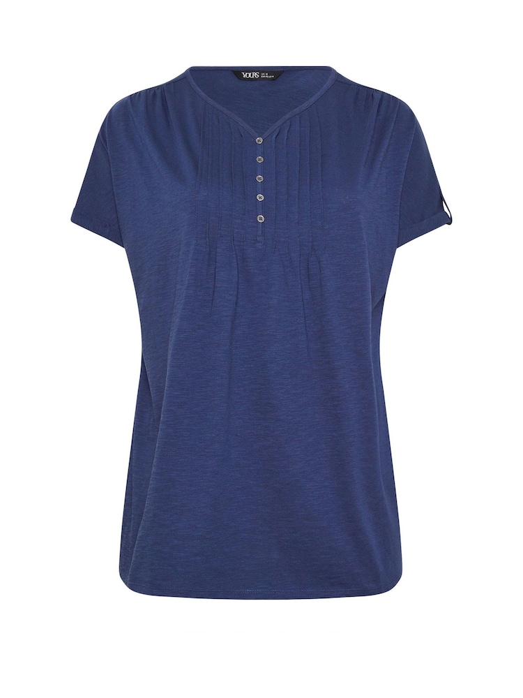 Yours Curve Blue Short Sleeve Pintuck T-Shirt - Image 5 of 5