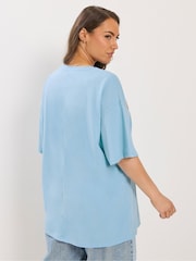 Yours Curve Blue Floral Print T-Shirt - Image 3 of 5