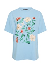 Yours Curve Blue Floral Print T-Shirt - Image 4 of 5