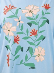 Yours Curve Blue Floral Print T-Shirt - Image 5 of 5
