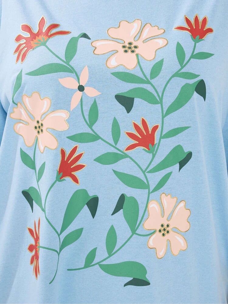 Yours Curve Blue Floral Print T-Shirt - Image 5 of 5