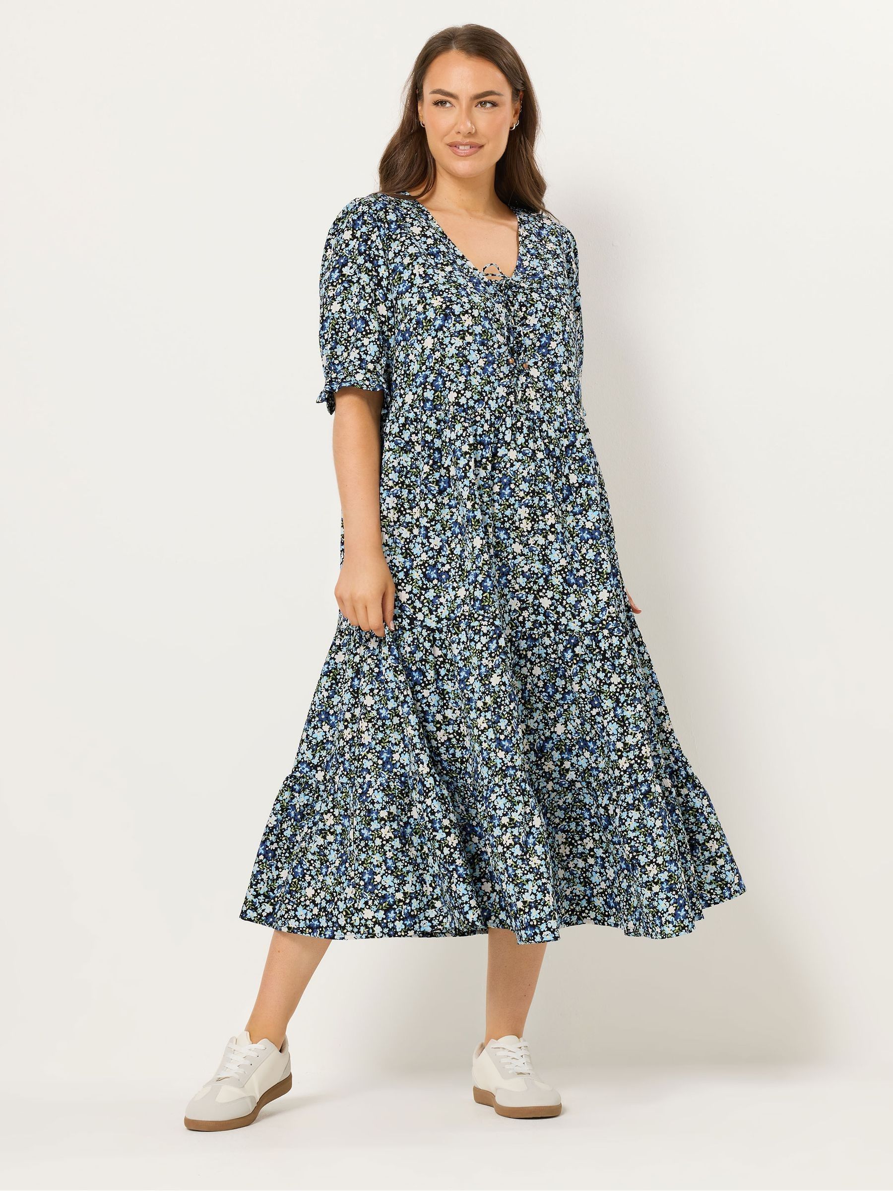 Yours Curve Women's Blue Tie Front Texture Maxi Dress