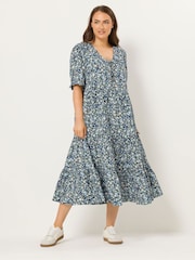 Yours Curve Blue Tie Front Texture Maxi Dress - Image 1 of 5