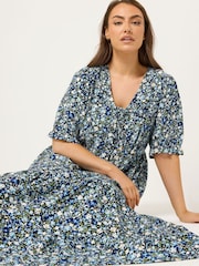 Yours Curve Blue Tie Front Texture Maxi Dress - Image 2 of 5