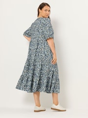 Yours Curve Blue Tie Front Texture Maxi Dress - Image 3 of 5