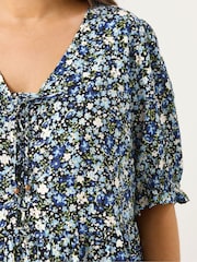 Yours Curve Blue Tie Front Texture Maxi Dress - Image 4 of 5