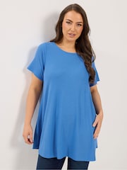 Yours Curve Blue Swing Ribbed Top - Image 1 of 4