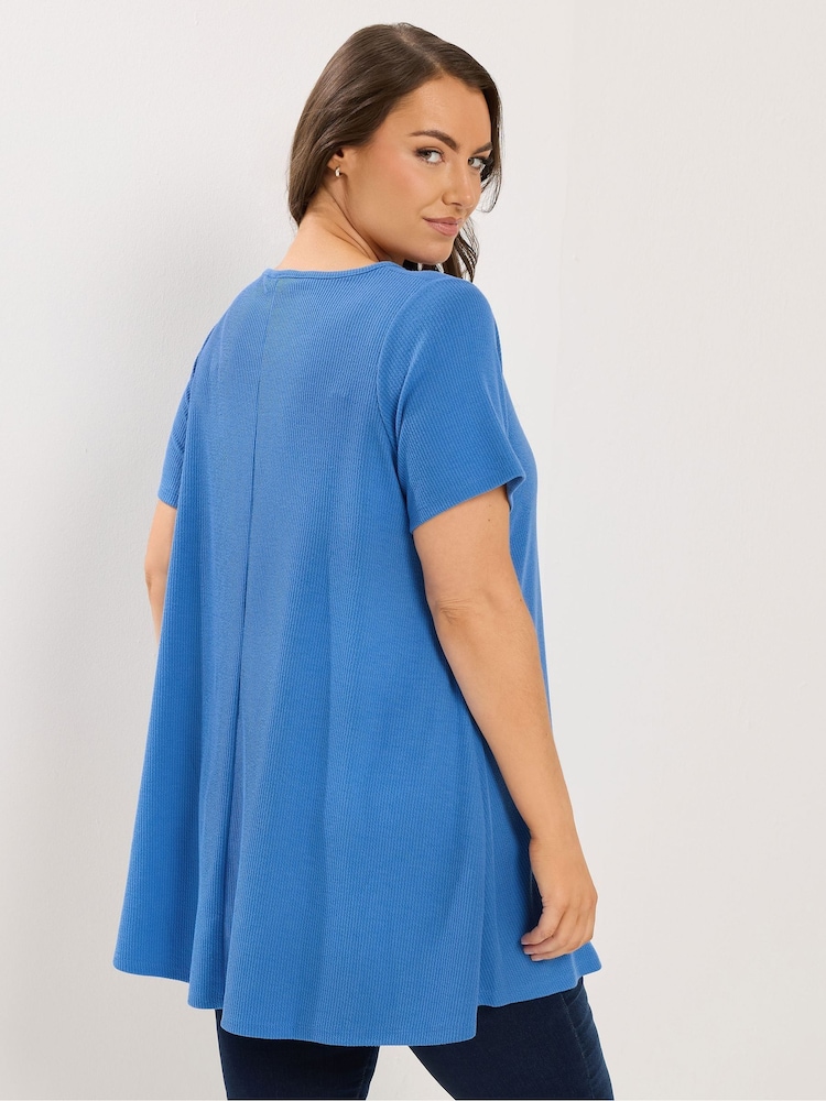 Yours Curve Blue Swing Ribbed Top - Image 2 of 4