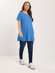 Yours Curve Blue Swing Ribbed Top - Image 3 of 4