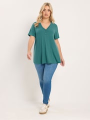Yours Curve Blue Short Sleeve Henley Top - Image 2 of 5