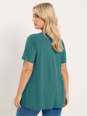Yours Curve Blue Short Sleeve Henley Top - Image 3 of 5