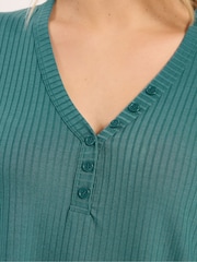 Yours Curve Blue Short Sleeve Henley Top - Image 4 of 5