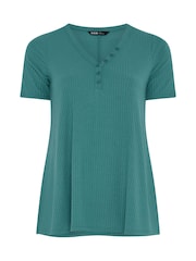 Yours Curve Blue Short Sleeve Henley Top - Image 5 of 5