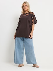 Yours Curve Brown Boxy Burnout T-Shirt - Image 2 of 5