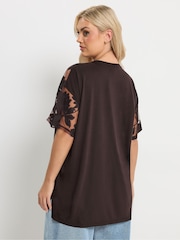 Yours Curve Brown Boxy Burnout T-Shirt - Image 3 of 5