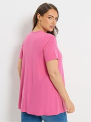 Yours Curve Pink V-Neck Ribbed Swing T-Shirt - Image 3 of 4