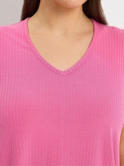 Yours Curve Pink V-Neck Ribbed Swing T-Shirt - Image 4 of 4
