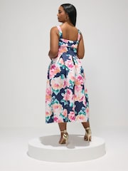 Yours Curve Blue London Floral Fold Over Skater Dress - Image 3 of 5