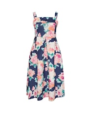 Yours Curve Blue London Floral Fold Over Skater Dress - Image 5 of 5