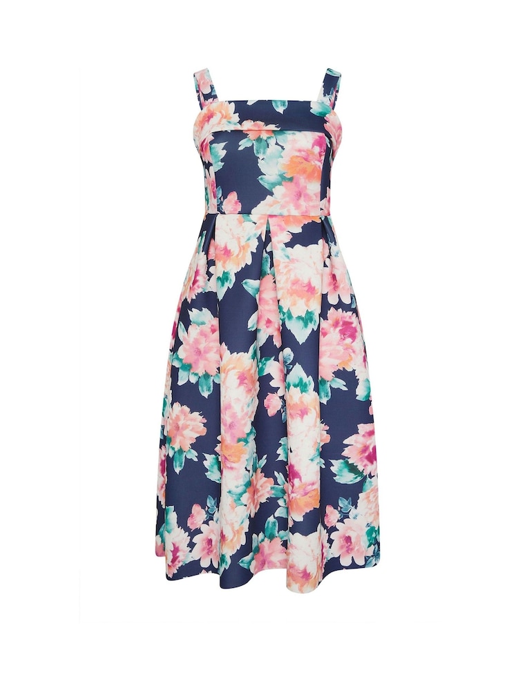 Yours Curve Blue London Floral Fold Over Skater Dress - Image 5 of 5