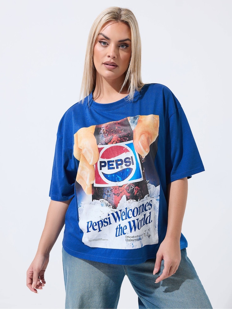Yours Curve Blue Limited Pepsi T-Shirt - Image 1 of 4 Yours Curve Blue Limited Pepsi T-Shirt - Image 1 of 4