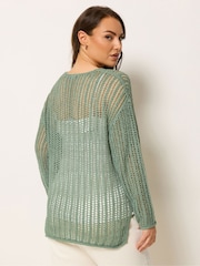 Yours Curve Green Tape Yarn Open Stitch Throw On Jumper - Image 3 of 5