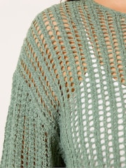 Yours Curve Green Tape Yarn Open Stitch Throw On Jumper - Image 4 of 5