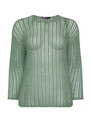 Yours Curve Green Tape Yarn Open Stitch Throw On Jumper - Image 5 of 5