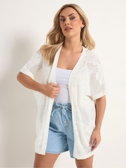 Yours Curve Cream Floral Pointelle Kimono - Image 1 of 5