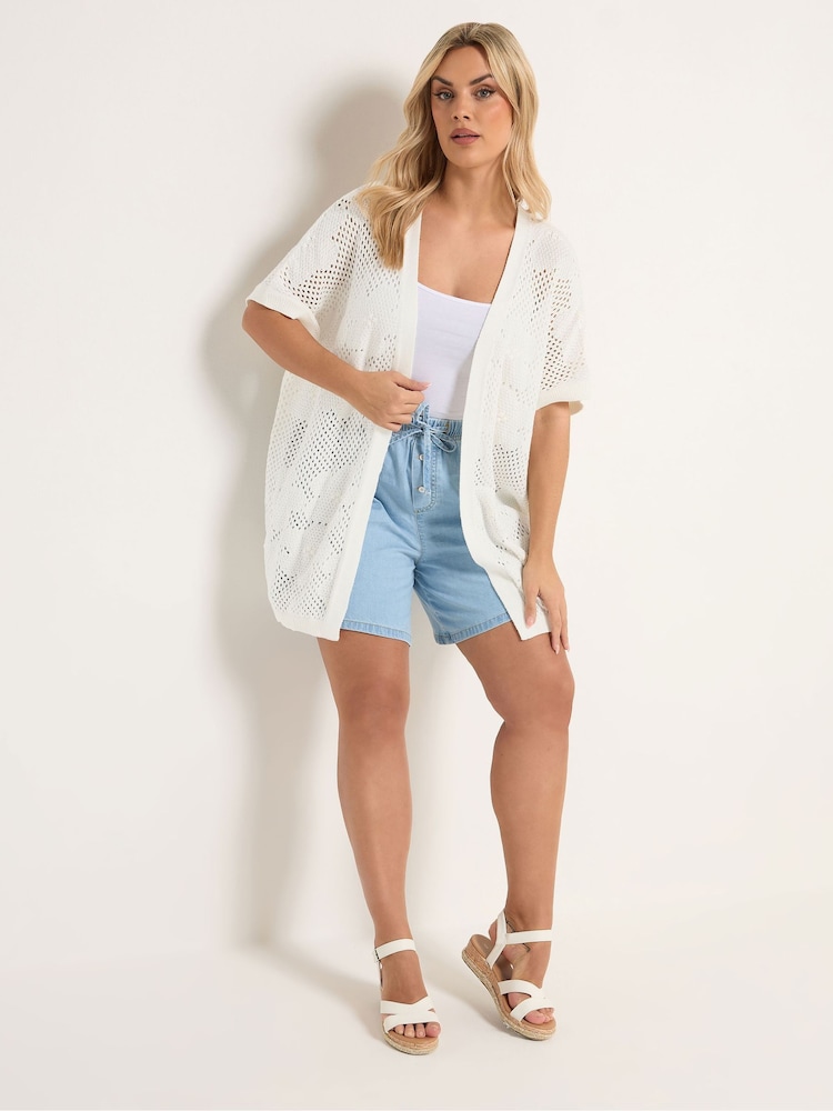 Yours Curve Cream Floral Pointelle Kimono - Image 2 of 5