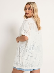 Yours Curve Cream Floral Pointelle Kimono - Image 3 of 5