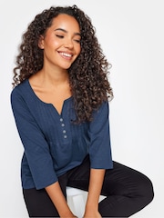 M&Co Blue Cotton Henley Top - Image 4 of 4