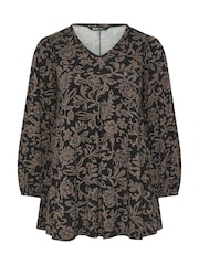 Yours Curve Brown Long Sleeve Pleated Balloon Tunics - Image 5 of 5