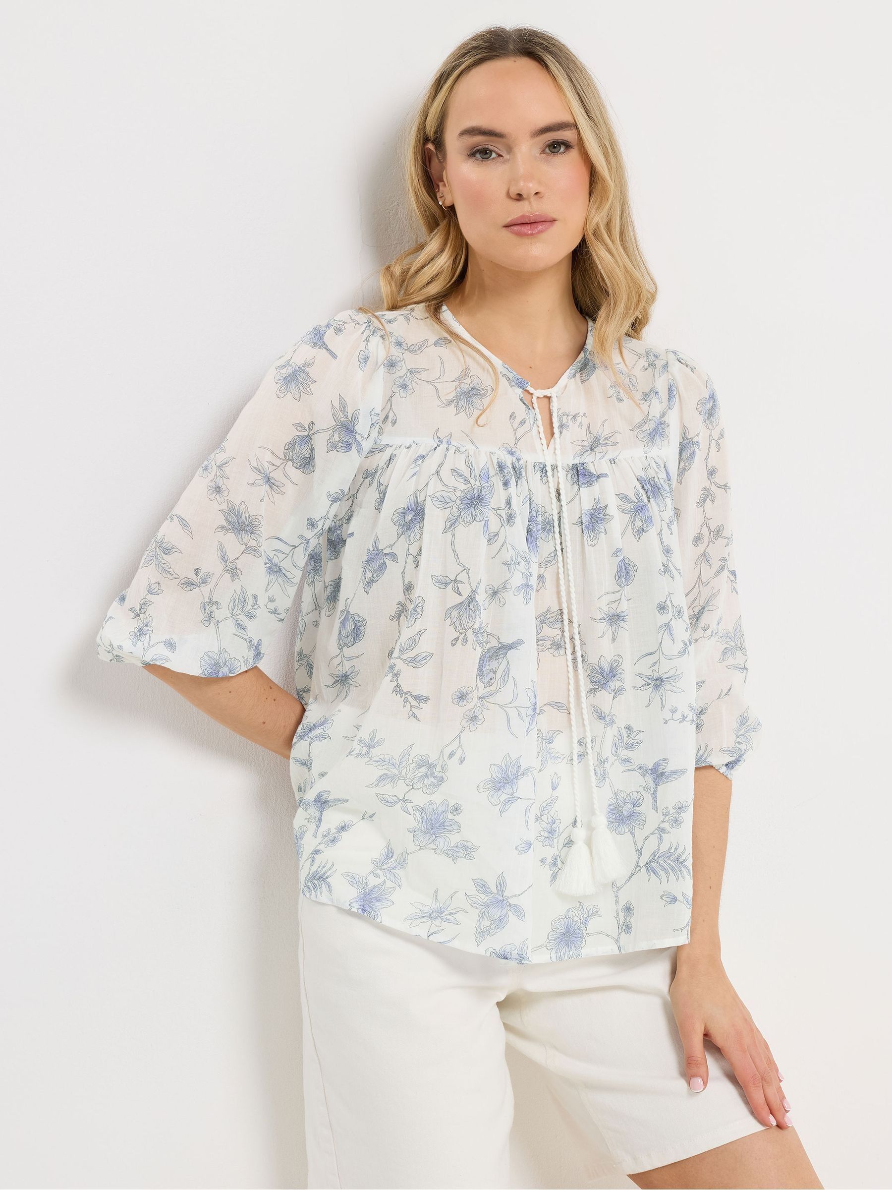 Long Tall Sally Women's White Tall Floral Tassel Tie Blouse In | : Size 24 - Image 2
