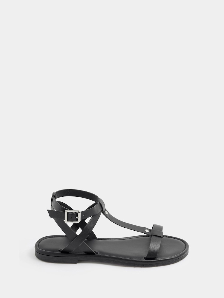 أسود - صندل جلادياتور من خامة جلد صناعي من Long Tall Sally - Image 2 of 5