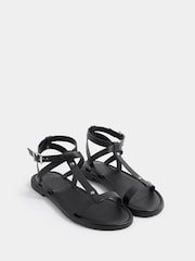 أسود - صندل جلادياتور من خامة جلد صناعي من Long Tall Sally - Image 4 of 5