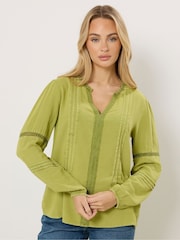 M&Co Green Long Sleeve Acid Wash Boho Blouse - Image 1 of 5