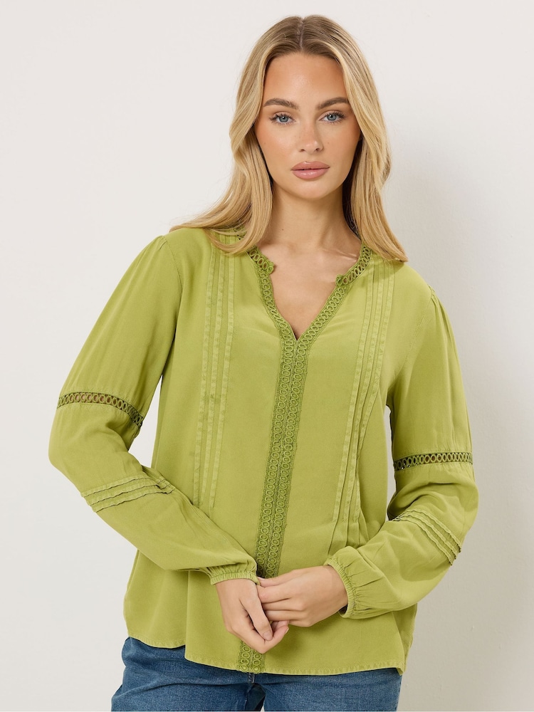 M&Co Green Long Sleeve Acid Wash Boho Blouse - Image 1 of 5