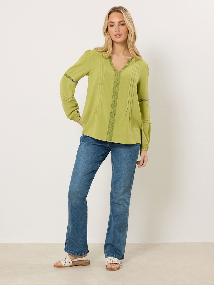 M&Co Green Long Sleeve Acid Wash Boho Blouse - Image 2 of 5