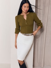 Lipsy Olive Green Cable Knit Button Detail Jumper - Image 2 of 6
