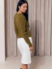 Lipsy Olive Green Cable Knit Button Detail Jumper - Image 6 of 6