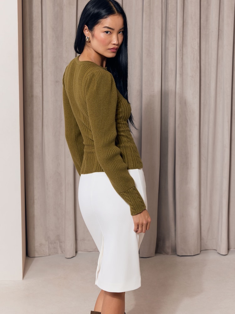 Lipsy Olive Green Cable Knit Button Detail Jumper - Image 6 of 6 Lipsy Olive Green Cable Knit Button Detail Jumper - Image 6 of 6