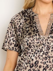 Long Tall Sally Brown Markings Satin V-Neck Blouse - Image 4 of 5