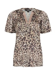 Long Tall Sally Brown Markings Satin V-Neck Blouse - Image 5 of 5