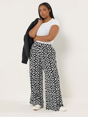 Yours Curve Black Abstract Print Trousers - Image 2 of 5