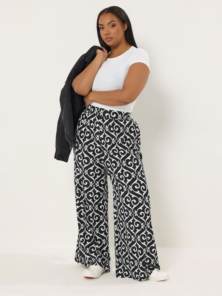 Yours Curve Black Abstract Print Trousers - Image 2 of 5