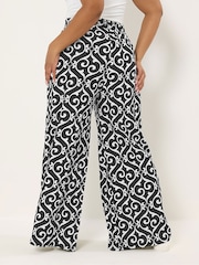 Yours Curve Black Abstract Print Trousers - Image 3 of 5