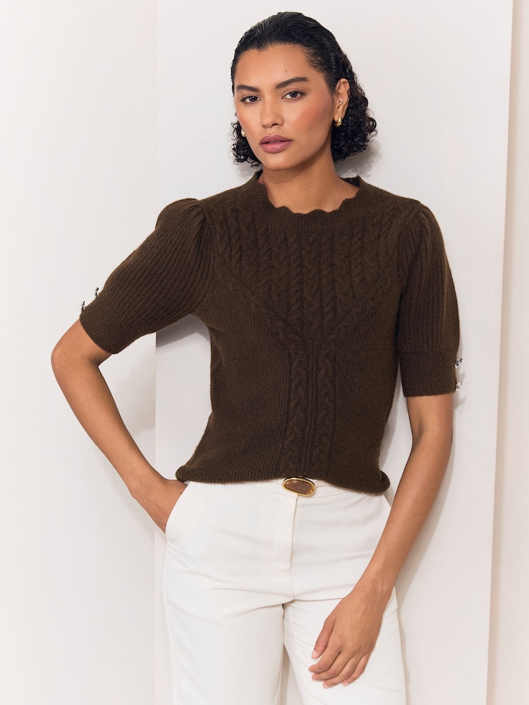 Chokoladebrun - Lipsy Cable Detail Knitted Top - Billede 1 af 5